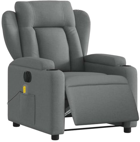 vidaXL Massagesessel, Sessel Elektrisch, Relaxsessel mit Liegefunktion Vibrationsfunktion, Fernsehsessel Liegesessel für Wohnzimmer, Dunkelgrau Stoff