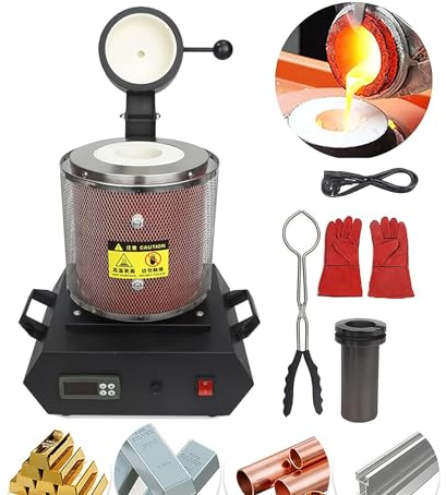 DPLXFPP Hornos Fundición Metales, Kit Fundición Lingotes Horno Fusión Eléctrico, Horno Fusión Oro 1150 ℃ /2102 ℉ Máquina Horno Fusión Digital Fundición Refinación Metales Preciosos,Red-2KG