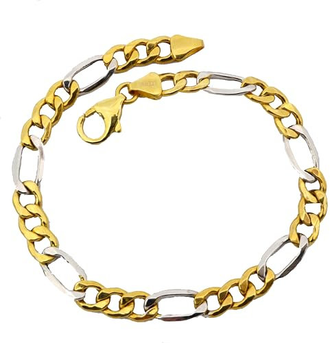 G & J Goldarmband Figarokette 333 8K Gelbweißgold (Bicolor) 5,7mm 19-21cm Armkette Made in Germany (19)