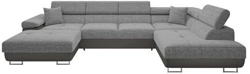 Mirjan24 Ecksofa Torezio Bis mit Bettkasten, Einstellbare Kopfstützen, Sofa mit Schlaffunktion, Eckcouch für Wohnzimmer, Polsterecke, U-Form Couch mit Bettfunktion (Soft 029 + Lux 05, Seite: Rechts)