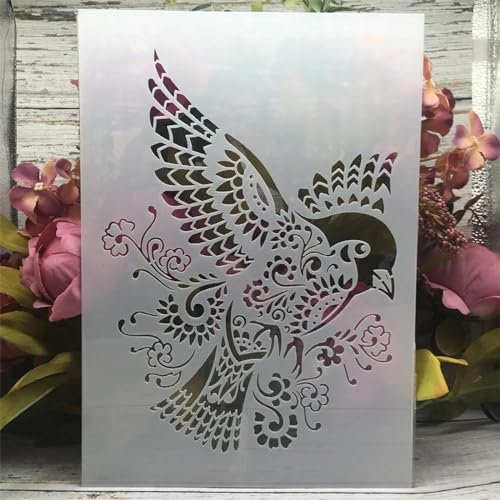 Wiederverwendbare Schablonen zum Malen, A4, 29 x 21 cm, Mandala-Vogel, Spatz, Zeichnen, Bastelschablone für DIY Wand, Fliesen, Stoff, Holz, Möbel, Stein, Leinwand, Heimdekoration
