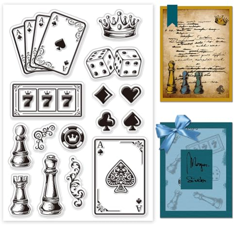 GLOBLELAND Schach Poker Spiel Silikonstempel Würfel Krone Transparente Stempel Brettspiele Klare Stamps Für Karten Herstellung DIY Scrapbooking Basteln