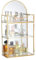 SUMTree Caja de almacenamiento de cristal de metal dorado con 3 ranuras para joyas, maquillaje, organizador con parte superior de cúpula
