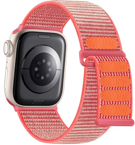 Sport Loop Compatible with Apple Watch Band Series 11 10 9 8 7 6 5 4 3 SE Ultra 2 1 iWatch Bands for Women Men, Soft Nylon Wristband for Apple Watch Bands 46mm 44mm 45mm 42mm 49mm, Bright Rose Pink