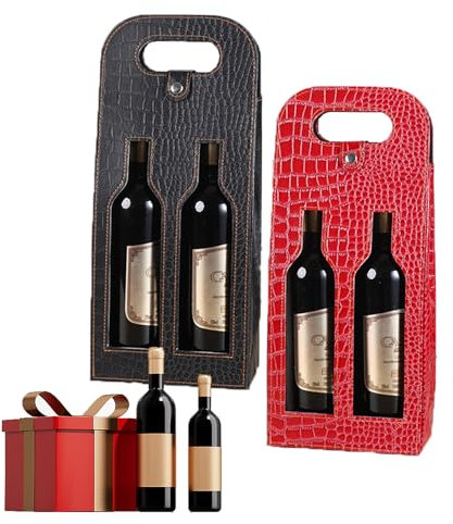 2 stücke Flaschentasche weintasche - Wein geschenktüten für 4 Flaschen Rotwein, geburtstag/weihnachten geschenke für männer frauen, PU-Leder flaschenträger wine bag, Lustig Geschenktüte zum Wein