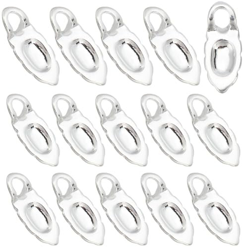 SUNNYCLUE 1 Box 30Pcs Metal Earring Bails Silver Pendant Bail Bulk Brass Small Spoon Shape Oval Connector Charm Glue on Flat Pad Bails for Jewellery Making Charms Pendants Earrings DIY Crafts Findings