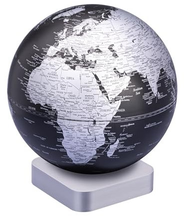 TROIKA Globus MAGNA ECO matter Globus schwarze Meere & silberfarbene Landflächen Ø 30 raffinierter magnetischer Standfuß aus recyceltem Material in Grau – 3D Druck