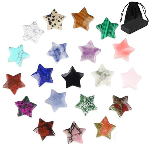 20 Stück Glückssteine, Natürliche Edelsteine Set, Bunte Heilsteine, Kleine Kristalle Steine Halbedelsteine, Sternkristall Glücksstein für Crystal Therapy, Meditation und Dekoration (20x20x6mm)