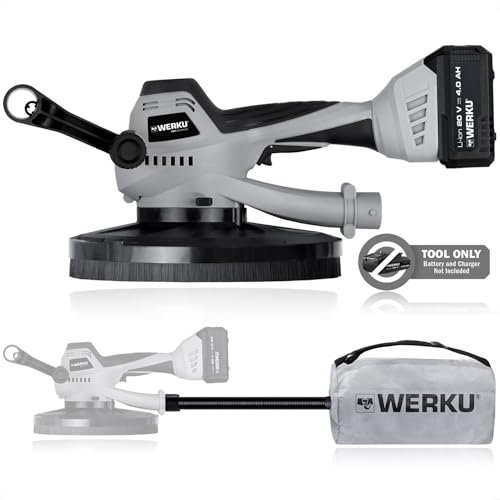 Werku WK403440 Ponceuse circulaire pour murs sans fil, qualité professionnelle, puissance 20 V et 4 Ah, batterie Li-ion, disque 225 mm, Brushless, disque de ponçage inclus, batterie et chargeur non