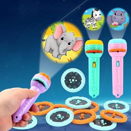 Pictures Torch Projector, Kids Sleep Story Projector, Slide Projector Torch Light 56 Patterns with Animal Dinosaurs, Transportation Tools, Fruits, and Digits Educational Learning Bedtime Toys