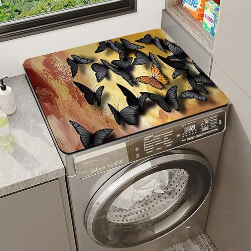 Housse De Protection Pour Machine À Laver Top 60X60Cm Le Papillon Noir Tapis De Protection Antidérapant Pour Seche Linge, Dessus Imperméable Tapis Lave Linge Pour Cuisine Maison Salles De Bains