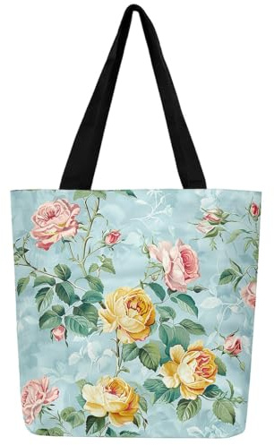 Loussiesd Vintage Floral Drucken Stofftasche Botanische Rose Stoffbeutel für Frauen Frühling Garten Tragetasche Vier Jahreszeiten