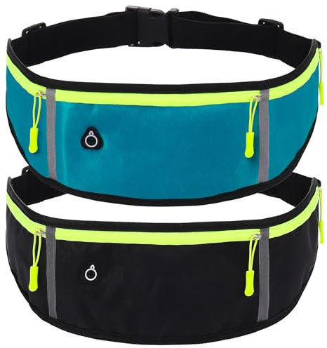 2 Stück Laufgürtel, Lauftasche Jogging mit 3 Taschen, Verstellbare Wasserdicht Laufgürtel Handy Lauftasche mit Kopfhörer-Anschluss und Reflexband für Frauen und Männer, für Laufen Radfahren Fitness