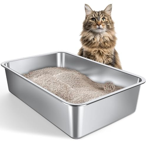 Gimars Caja de Arena XXL de Acero Inoxidable Engrosado - Fácil de Limpiar, con Bordes Altos, a Prueba de Óxido, No Absorbe Olores, Bandeja Metálica para Gatos y Conejos