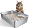 Gimars XXL Thicken Stainless Steel Litter Tray - Easy to Clean High Side Rustproof, Never Absorbs Odors Metal litter tray For Cats Rabbits