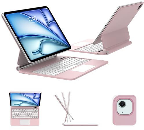 FOGARI Magic Keyboard per iPad Air 13 (M4/M3/M2) 2026/2025/2024 | Tastiera spagnola con trackpad per iPad Air 13 M2/M3/M4 Bluetooth con Multi-Touchpad, rosa
