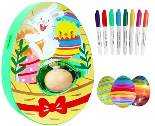 jopiuieo Ostereier Maschine, Osterei Dekorationsset, Ostereier Dekos Kit Mit Eier-Malgerät - 8 Farben Marker Stiftes & 3 Eier, DIYGemalte Deko Für Kinder