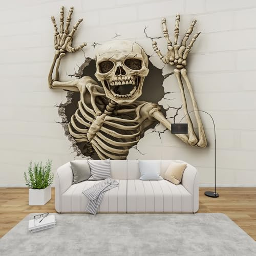 PaxGloz Fototapete 3D Effekt Skelett Tapete Lustig Gruselig Tapeten Vliestapete Modern Wandtapete Wohnzimmer Schlafzimmer Kinderzimmer Wanddeko Motivtapeten 100 x 70 cm (B x H)