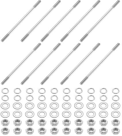 sourcing map Doppelend-Bolzenschrauben, M5 x 100 mm, 304 Edelstahl, Doppelgewindeschrauben mit Muttern und Unterlegscheiben, Doppelendgewinde, Bolzen für Hauswartung, 10 Stück