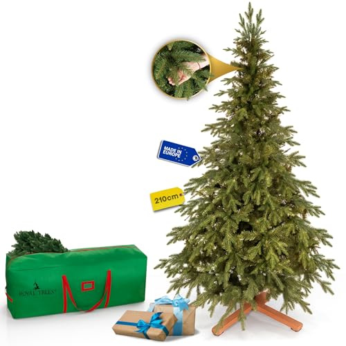 Royal Trees Albero di Natale artificiale 210 cm - Albero di Natale realistico con 823 punte e robusto supporto in legno - Albero di Natale per soggiorno decorazione inclusa custodia