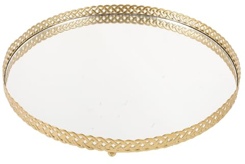 SHINEOFI Plateau à Bijoux en Fer Doré, Rond Grand, Rangement Élégant | Organisation Bijoux et Petits Objets, Style Simple et Artistique, pour Cabinet de Salle de Bain ou Table