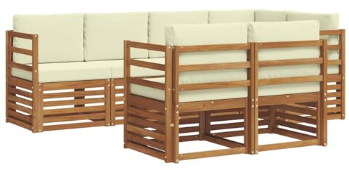 vidaXL Sofagarnituren 7 pcs Natur und Creme Massivholz Akazie, Garten-Sofa, modernes Outdoor-Sofa, langlebige Lounge, Bequeme Terassensitze für Dein Wohnzimmer