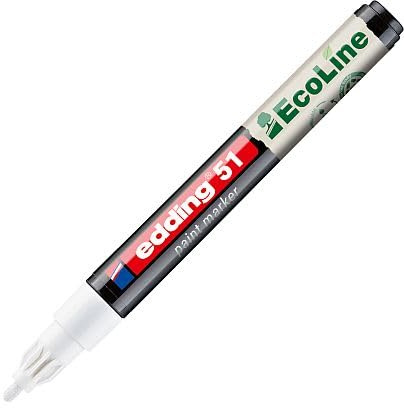 Edding 51 Marker EcoLine - weiß - 1 Stift - Rundspitze 1-2 mm - Tinte auf Wasserbasis, hochdeckend und wasserfest - Stift für Glas, Stein, Holz, Kunststoff und Papier