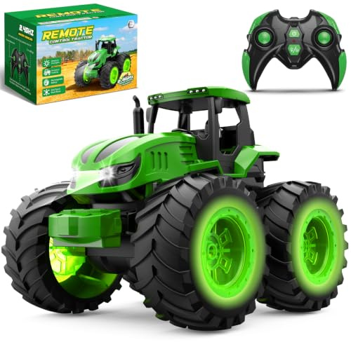 HappyGoLucky Tracteur Télécommandé pour Enfant avec Lumière, 2,4 GHz, Vert