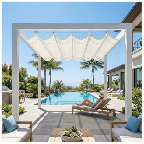 Tenda a vela parasole a onda retrattile,Pergola Copertura Ombreggiante Forma A U, tenda da sole ad onda regolabile,Per La Stanza Del Sole Terrazza Giardino Terrazzato(W3.2*L6m/W10.50*L19.68ft)