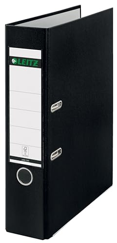 Leitz Lever Arch File, Black, Plastic, Foolscap, 8 cm spine, 11100095