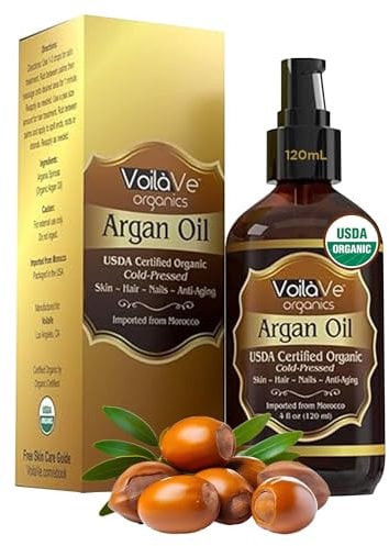 Organic Argan Oil for Hair & Face - Cold-Pressed 100% Pure Moroccan Argan Oil - ECOCERT & USDA Certified Organic - Miracle Beauty Oil for Skin, Hair, & Nails - Convenient Pump Bottle - 4 fl oz. by