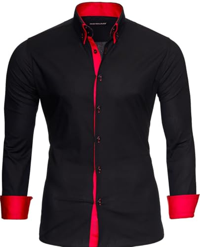 Reslad Herren-Hemd Slim Fit Kontrast Langarm-Hemd Alabama RS-7050