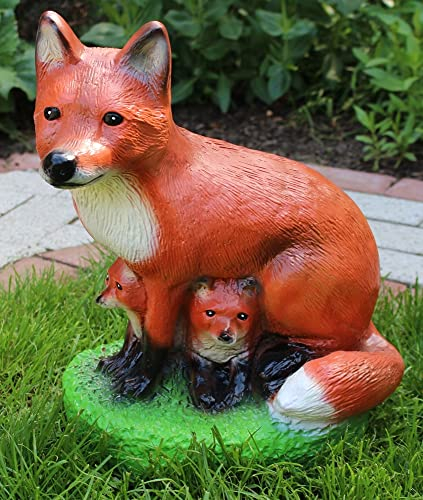 Tierfigur Figur Dekorationsfigur Fuchs mit Kleinen Höhe 38 cm Gartenfigur aus Kunstharz Gartendeko Garten Dekofigur Gartenskulptur