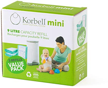 Korbell - Recarga de pañales - MINI - 9 L - X3 - Biodegradable - Antiolor - Capacidad de 130 capas por recambio, azul (KR220DR3B)