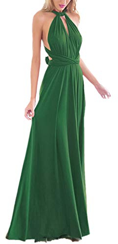Damen Frauen Multi-tragen Kreuz Halfter Abendkleid Brautjungfer Langes Kleid Multiway-Kleid V-Ausschnitt Rückenfrei Maxikleid Sommerkleider Strandkleid Cocktailkleid Partykleid Dunkelgrün 38