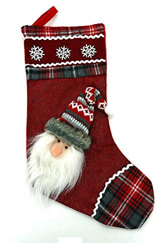 heimtexland Nikolausstiefel mit Plüschkopf Weihnachtsmann 45 cm zum Hängen Nikolausstrumpf Geschenkbeutel Nikolaus Weihnachten Dekostiefel Typ481