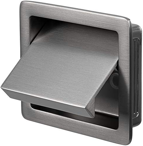 Gedotec Klappgriff zum Einlassen Muschelgriff Küche - Raso klein | Einlassgriff mit Klappe | Metall silber | Griff-Muschel für Schränke & Schubladen | 1 Stück - Möbelgriff eckig mit Schrauben