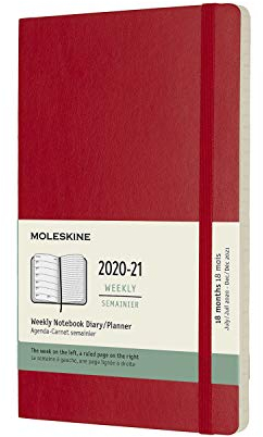 Moleskine - 18-Monats Wochenplaner/Terminplaner, Terminkalender 2020/2021, Wochennotizbuch mit Softcover und elastischem Verschluss, Format Large/A5 13 x 21 cm, Farbe Scharlachrot, 208 Seiten