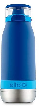 Ello Emma Vacuum Insulated Stainless Steel Water Bottle with Locking Leak Proof Lid and Soft Straw, 14oz, Touchdown Blue