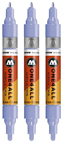 Molotow One4All Acrylic Twin Marker (Strichstärke 1.5 mm und 4 mm, hochdeckend und permanent) 3 Stück Farbe 209 blau violett pastell