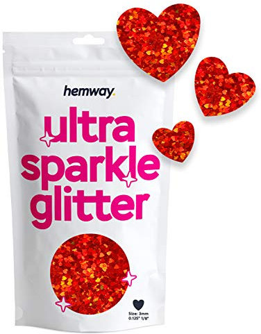 Hemway Ultra Sparkle Glitter - Heart | Red Holographic Metallic Flake Sequins for Resin & Epoxy Crafts | Craft Supplies for Tumblers, Festival, Hair, Face, Body, Eye & Nail Art Decoration | 50 g