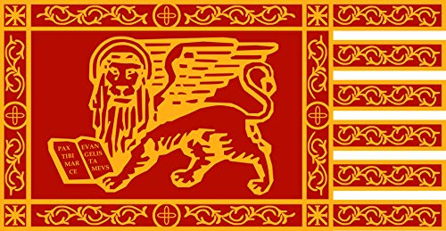 Bandiera Serenissima Repubblica Venezia San Marco Leone con Libro, cm 100x150, Tessuto Antivento Nautico 130gr m², Code Attaccate, con Corda | NS Bandiere
