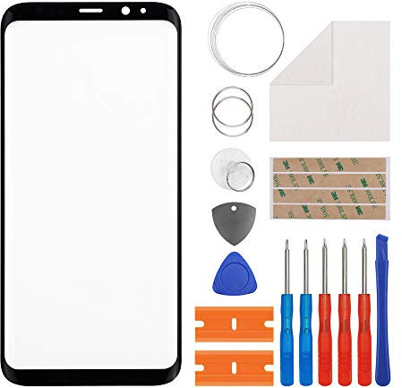 Duotipa Écran de rechange en verre avant de réparation compatible avec Samsung Galaxy S8+ S8 Plus SM-G955F 6,2 + outils (pas d'écran ni numériseur tactile) - Avec colle OCA