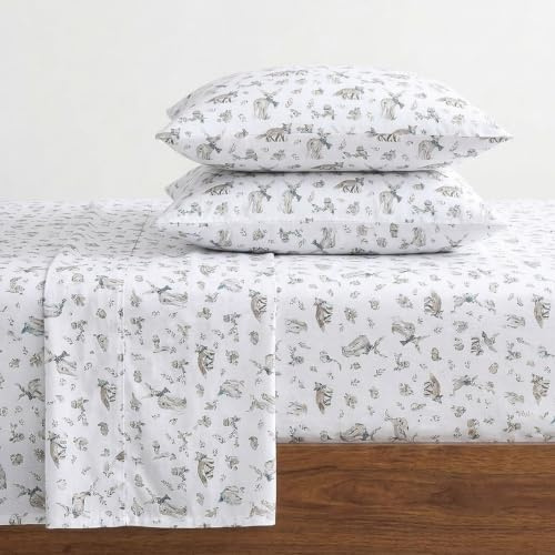 Eddie Bauer - Flannel Sheets King Size, Anti-Pilling & Wrinkle Resistant Cotton, Touchably Soft for All-Season Comfort - Bed Sheets with Matching Pillowcases & Fitted Sheet (Woodland Friends Brown)