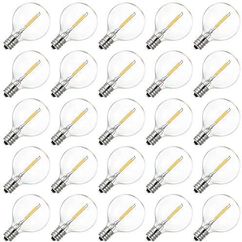 Tomshine 25 Pack LED E12 Edison Screw Globe G40 Bulbs 2200K Warm White Clear Glass Bulbs Replacement for String Lights Indoor Outdoor Decoration IP44 Waterproof(AC220V-240V)