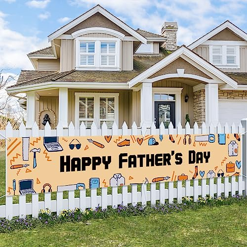 Große Vatertags-Dekorationen Banner Outdoor Happy Fathers Day Flagge, 308 x 50.8 cm, Hof-Schild, mehrere Werkzeuge, Bilder Vater Geschenke, Heimdekoration, Partyzubehör, Familie, Balkon