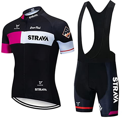 Tomwell Hommes Maillot de Cyclisme Manches Courtes + 3D Coussinet en Gel Shorts Rembourrés VTT Combinaison Vélo Respirant Séchage Rapide Veste Cycliste J Rose L