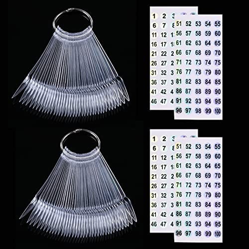 100 ps Nail Swatch Sticks with Number Stickers, Nail Color Display Stiletto Tips, Fan-shaped Nail Polish Practice Sticks, Nail Art Display Sample Color Wheels (Transparent)