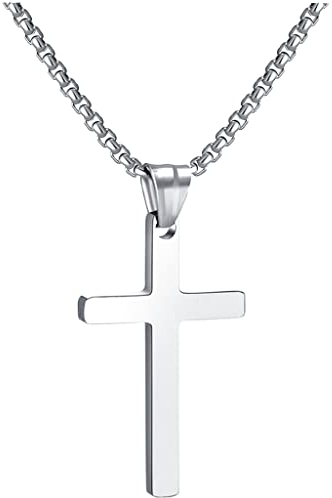 RWQIAN Kreuzkette Herren Kreuz kette Silber 22 Edelstahl Jungen Anhänger Kreuz Halskette Schmuck für Damen