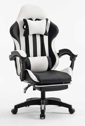 Millhouse Gaming Racing Desk Chair with Adjustable Lumbar Support, Footrest, and Head Pillow, X2022 (White)